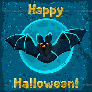 Happy halloween greeting card with flying bat - vector EPS clipart