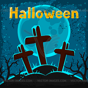 Happy halloween greeting card with cemetery and - vector image