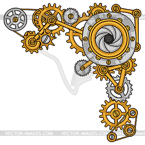 Steampunk collage of metal gears in doodle style - vector clipart