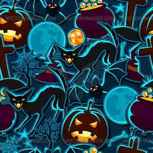 Happy halloween seamless pattern with stickers - vector image