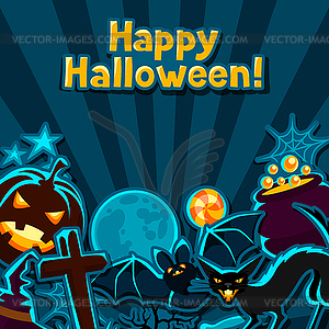 Happy halloween greeting card with stickers - vector clip art