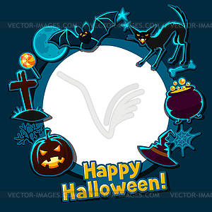 Happy halloween greeting card with stickers - vector clipart