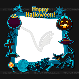 Happy halloween greeting card with stickers - color vector clipart