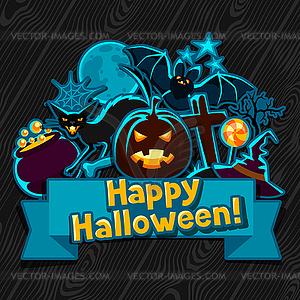 Happy halloween greeting card with stickers - vector clip art