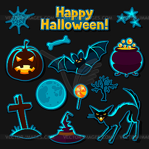 Happy halloween sticker set with characters and - vector clipart