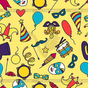 Carnival show seamless pattern with doodle icons an - vector clipart