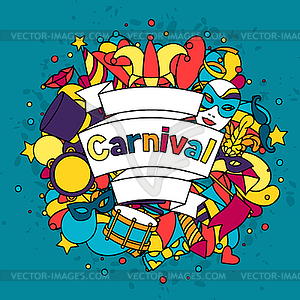 Carnival show background with doodle icons and - vector clip art