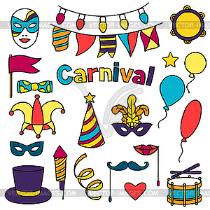 Carnival show set of doodle icons and objects - vector clipart / vector image