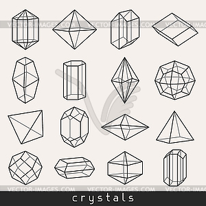 Set of geometric crystals gem and minerals - vector clip art