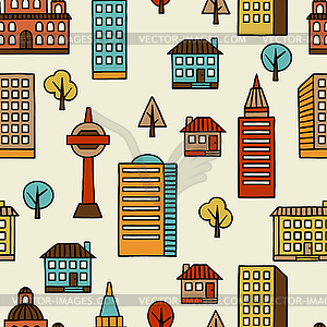 Town seamless pattern with houses - vector image