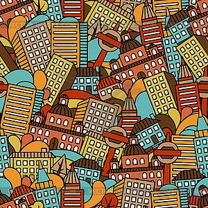 Town seamless pattern with houses - vector clipart