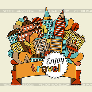 Town background design with houses - vector clip art