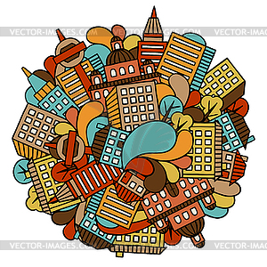 Town background design with houses - vector clipart