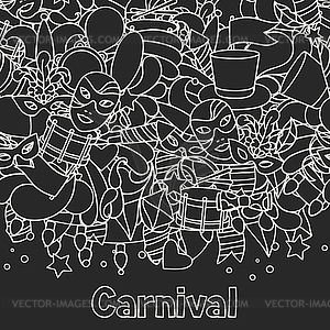 Carnival show seamless pattern with doodle icons an - vector clip art