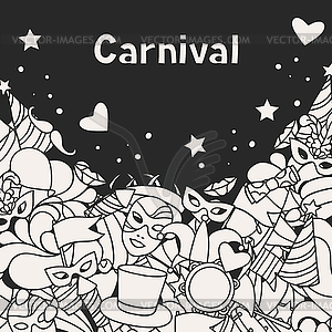 Carnival show background with doodle icons and - vector image