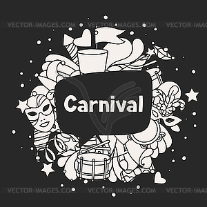 Carnival show background with doodle icons and - vector image