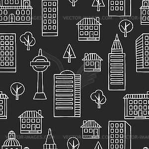 Town seamless pattern with houses - vector clip art