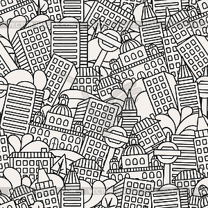 Town seamless pattern with houses - vector clipart