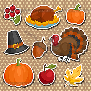 Set of Happy Thanksgiving holiday sticker object - vector clipart