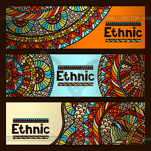 Ethnic banners design with ornament - vector clipart