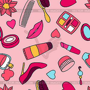 Beauty and fashion seamless pattern with cosmetic - vector image