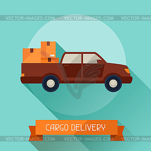 Cargo delivery icon on background in flat design - vector clipart