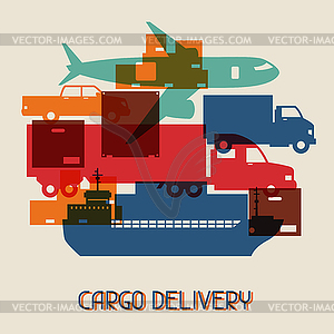 Freight cargo transport icons background in flat - vector clipart