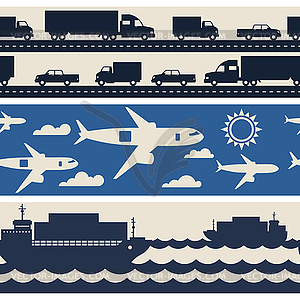 Freight cargo transport icons seamless patterns in - vector clipart