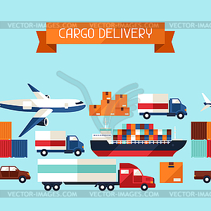 Freight cargo transport icons seamless pattern in - vector clipart