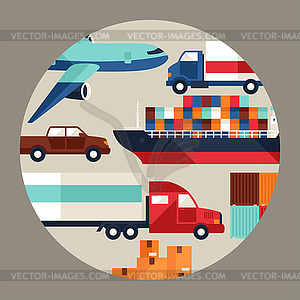 Freight cargo transport background in flat design - vector image