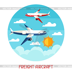 Freight aicraft transport background in flat - vector clip art