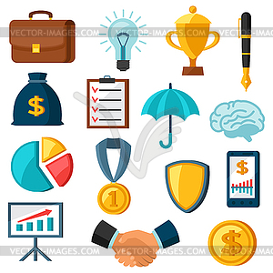 Set of business and finance flat icons - color vector clipart