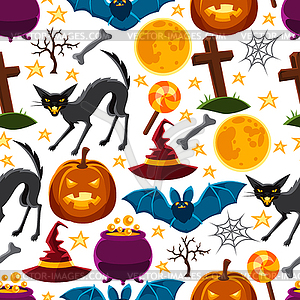 Happy halloween seamless pattern with characters an - vector image