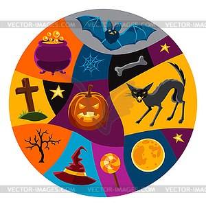 Happy halloween greeting card with characters and - vector clipart