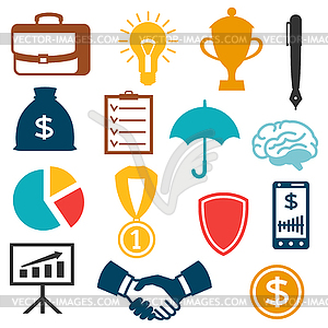 Set of business and finance flat icons - vector clip art