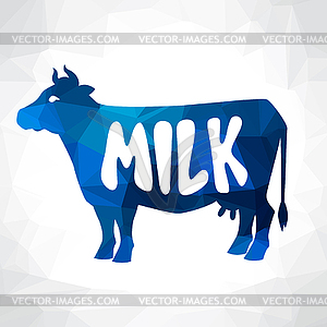 Cow and milk emblem design on polygon background - vector image