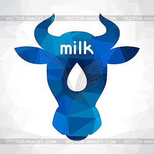 Cow head and milk emblem design on polygon - vector EPS clipart