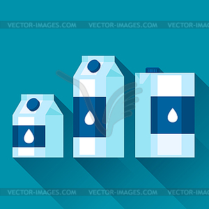 With packaging of milk in flat design style - vector clip art