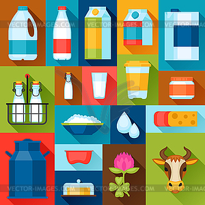 With dairy products in flat design style - vector image