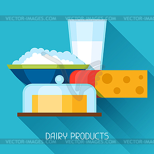 With dairy products in flat design style - vector clipart