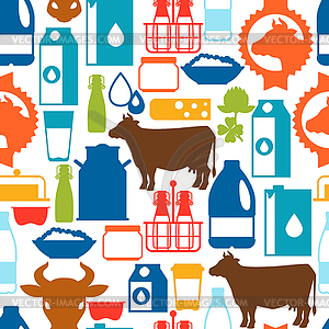 Milk seamless pattern with dairy products and - stock vector clipart