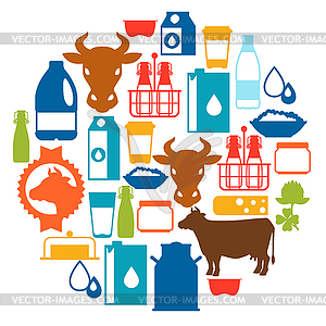 Milk background with dairy products and objects - vector clipart