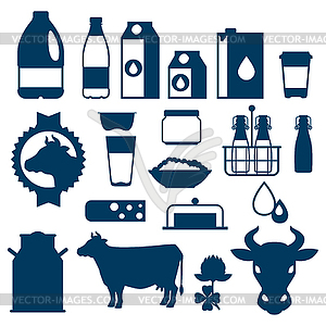Молоко набор молочных продуктов и объектов - векторный клипарт Royalty-Free