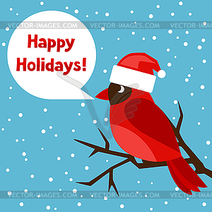 Happy holidays greeting card with bird red cardinal - vector image