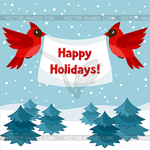 Happy holidays greeting card with birds red cardinal - vector clip art