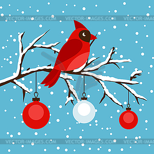 Happy holidays greeting card with bird red cardinal - vector image