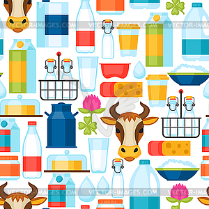 Milk seamless pattern with dairy products and - vector image