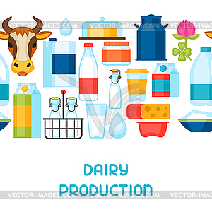 Milk seamless pattern with dairy products and - vector clipart