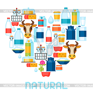 Milk background with dairy products and objects - vector clipart