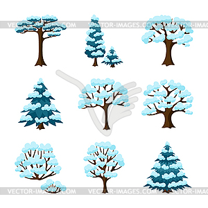 Набор абстрактных зима стилизованных деревьев. Природный - изображение в формате EPS